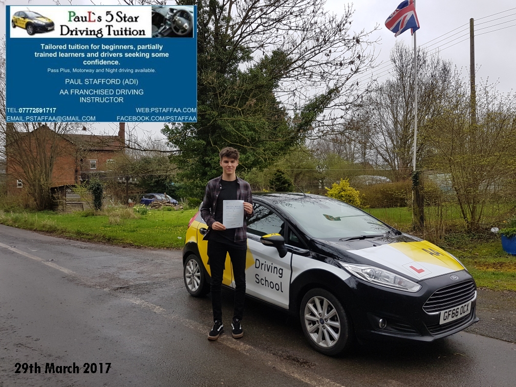 First Time Test Pass Alistair Holder with Paul's 5 Star Driving Tuition 2017
